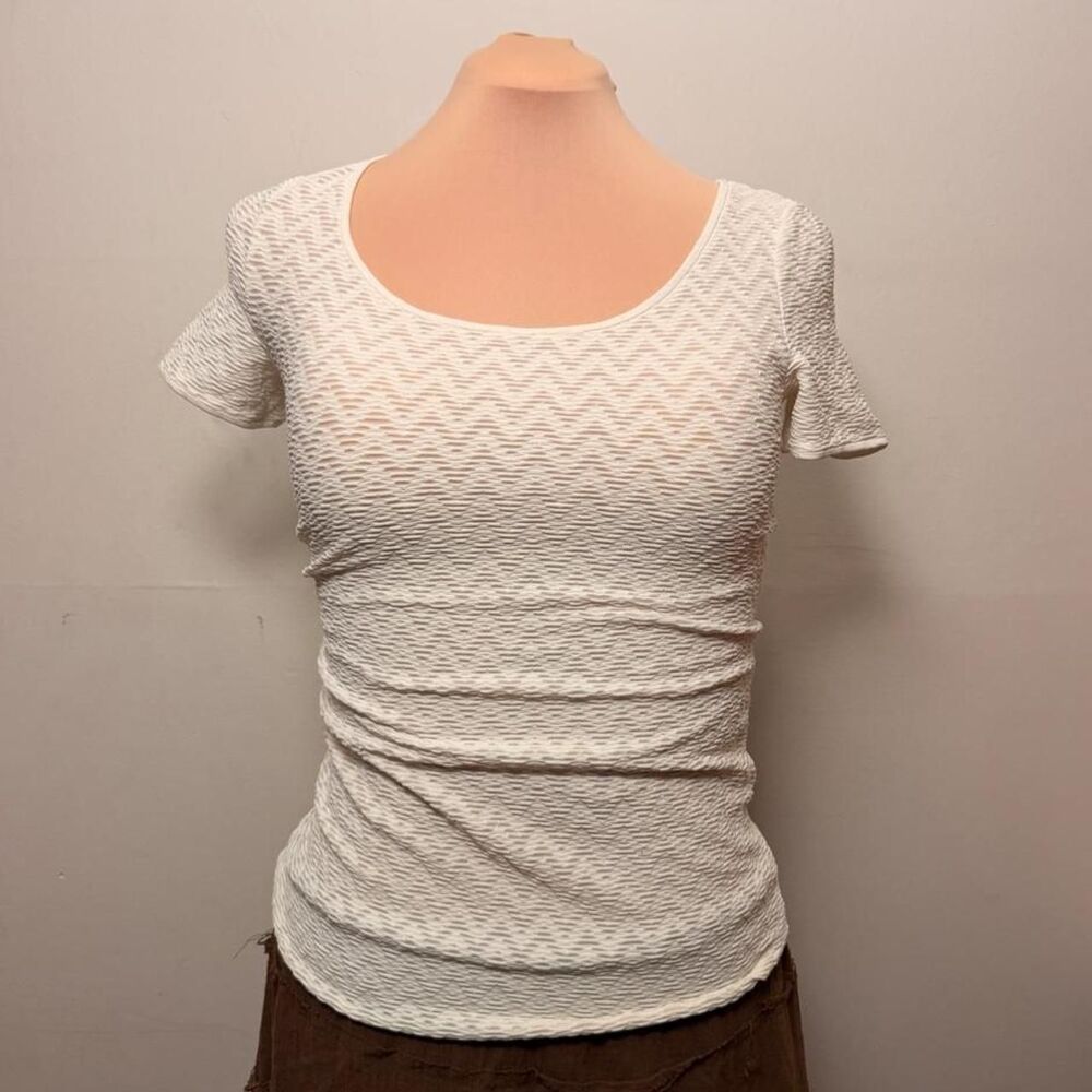 DESIGNER Armani Collezioni Cream Textured Knit Top Size 4
